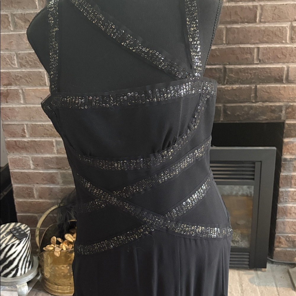 BCBGMaxAzria Black Sequin-Strap Evening Gown - Picture 2 of 7